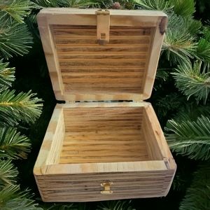 Original Grey Fox Handcrafted Laminated Mixed Wood Treasure Chest Trinket Box
